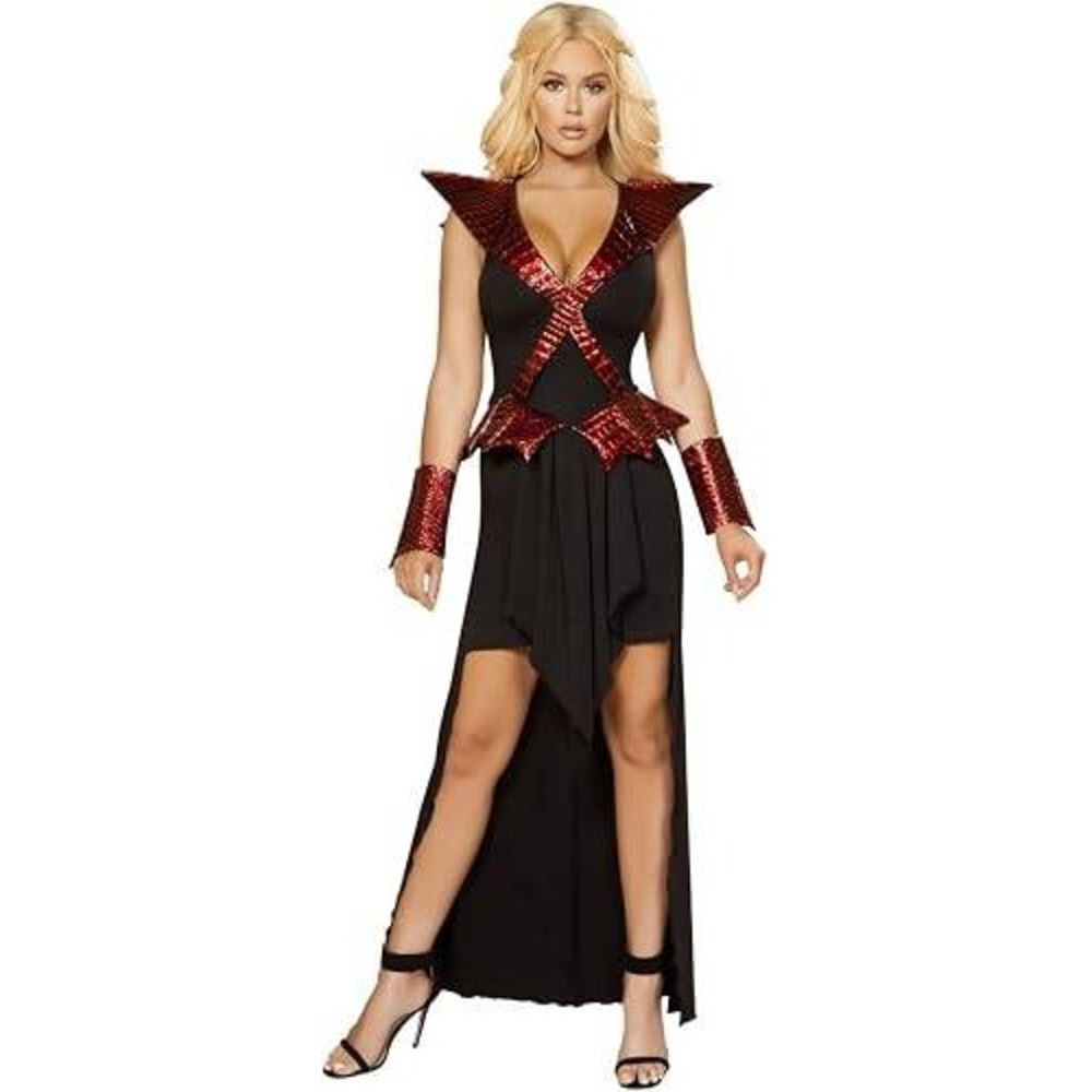 Roma Costume 4838 Dragon Slayer Maxi Dress Black Red Metallic Scale L Halloween